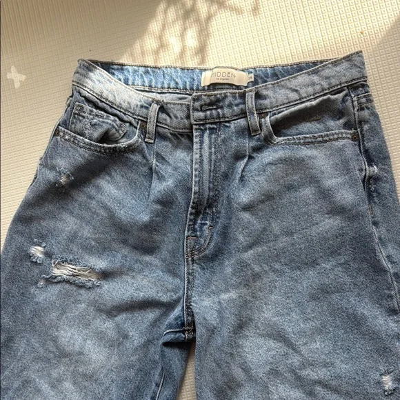 Hidden- Blue Flare Wide Leg Distressed Jeans - Picture 3 of 10